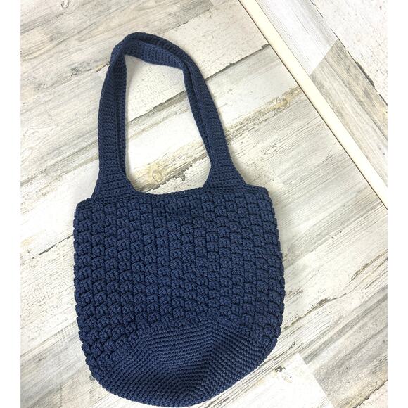 The Sak Navy Blue Medium Shoulder Bag Purse with Matching Knitted Wallet Boho - Picture 2 of 10